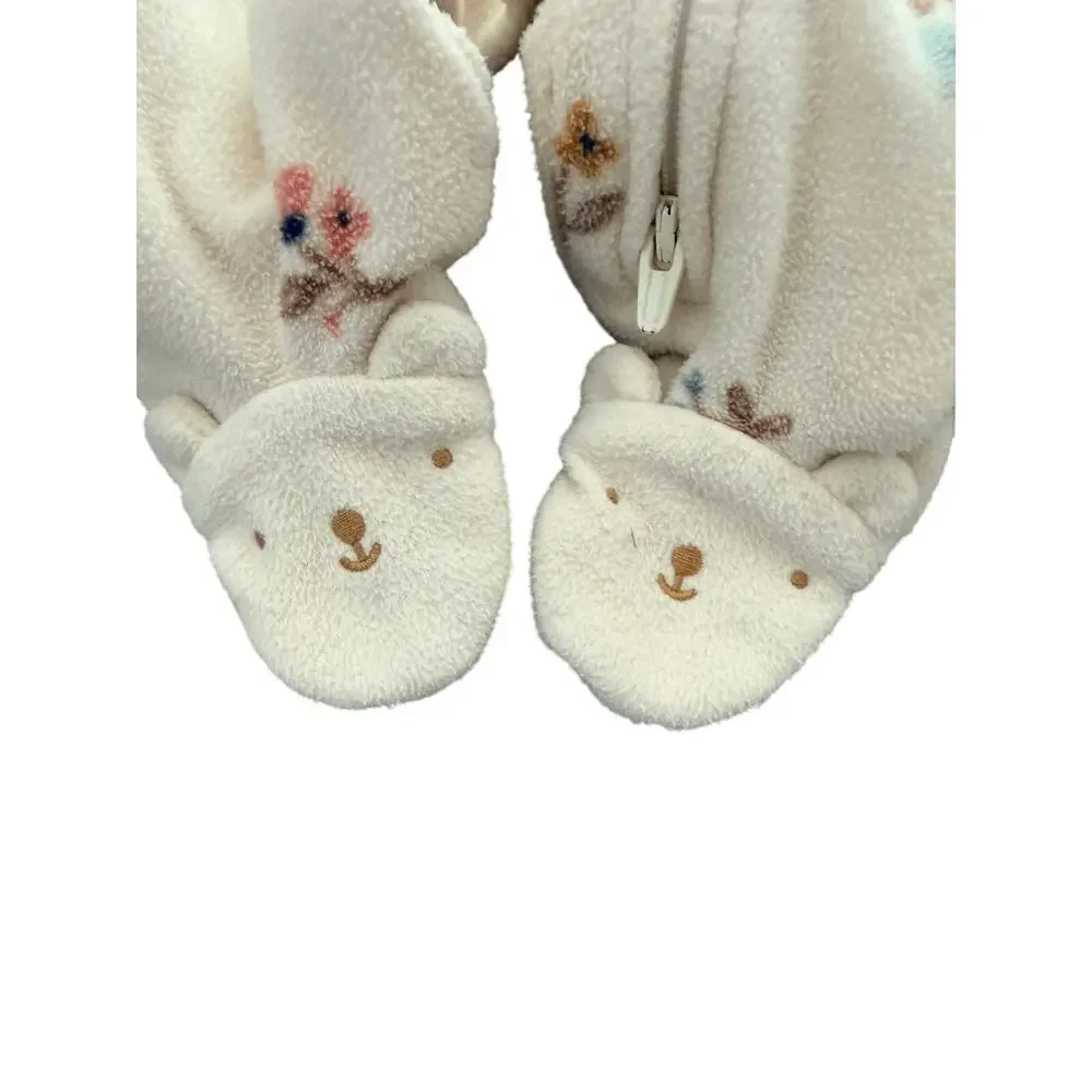 Carter's baby microfleece pajamas ivory floral print and 3D ear details